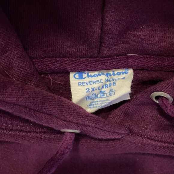 Champion Reverse Weave Pull over Hoodie Vintage Script Logo Purple - Picture 2 of 5